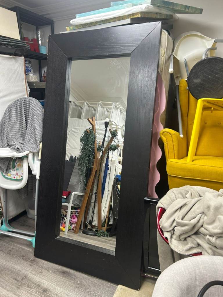 Large Full-Length Mirror – Brown Wooden Frame