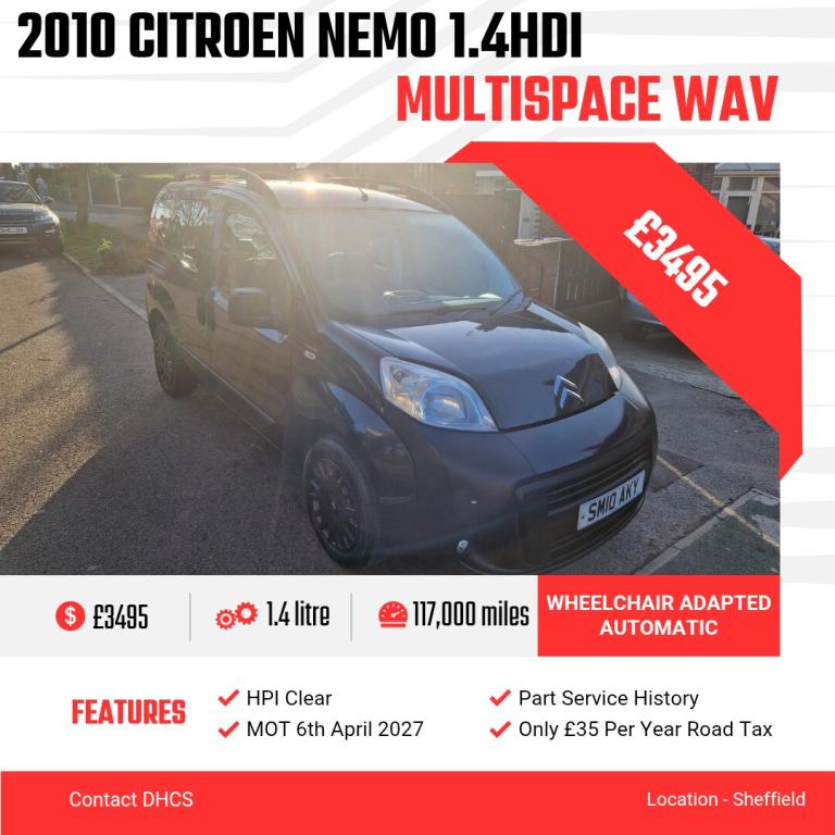 2010 Citroen Nemo Multispace 1.4 HDi  AUTO WHEELCHAIR ADAPTED MPV Diesel Semi Automatic