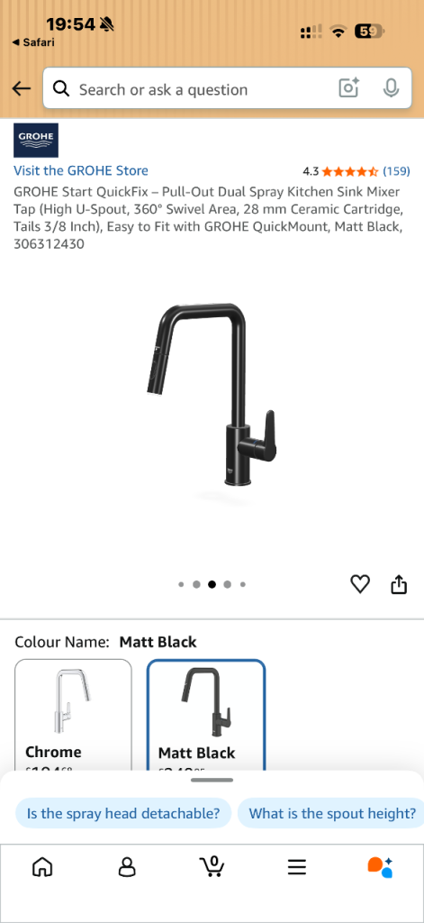 Never Used Black Grohe Start Kitchen Mixer High Spout Tap