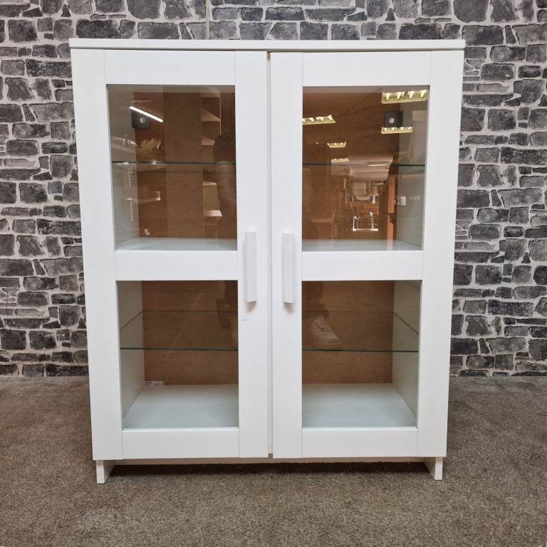 White Display Cabinet with Glass Doors
