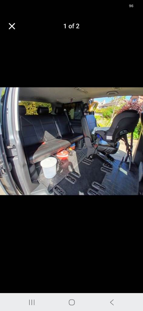 VW T6 / T5 Shuttle Rear Triple Bench Seat + Black/Red Tailored Covers
