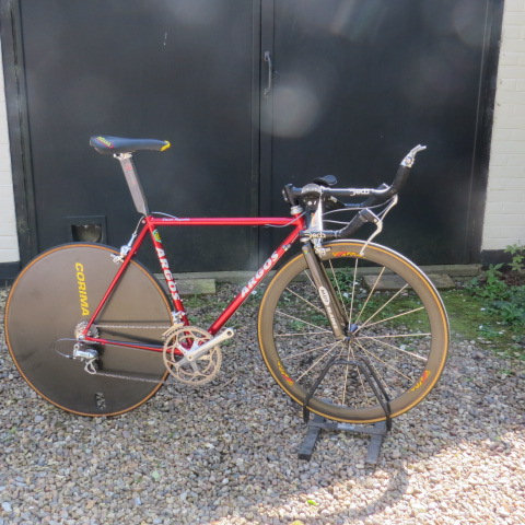 Time Trial cycle, Argos 853 frame, Corima wheels, carbon front, rear Corima Disc.