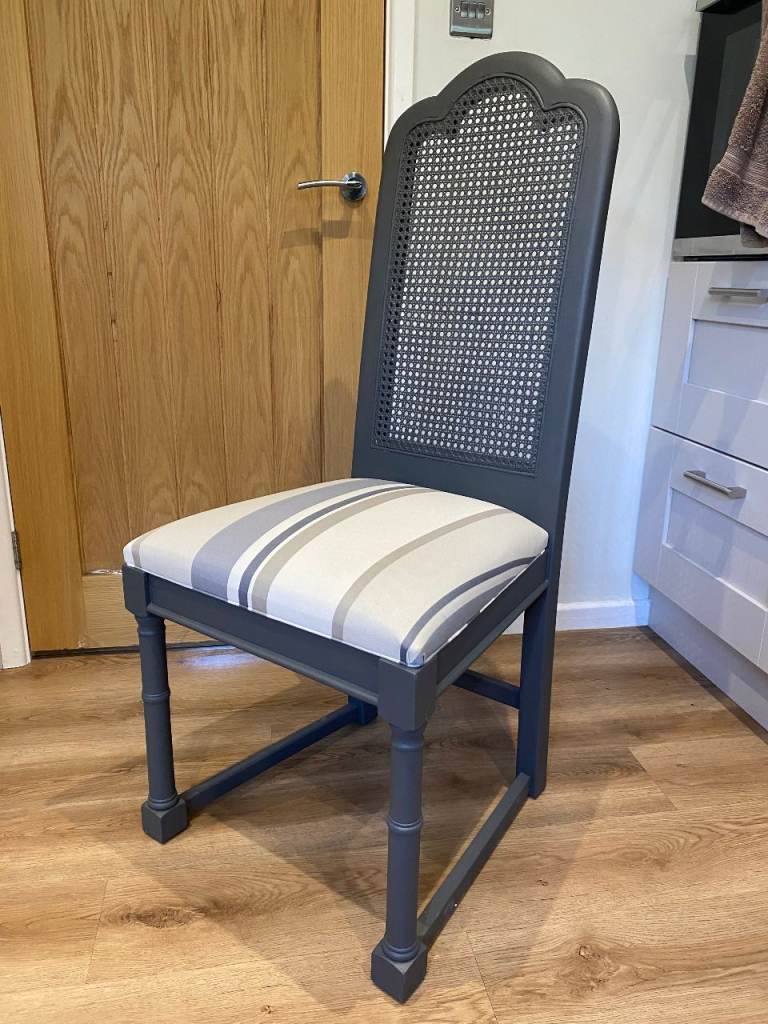 Set of Grey Cane Back Dining Chairs House of Fraser Upholstered Seats (8 available) 