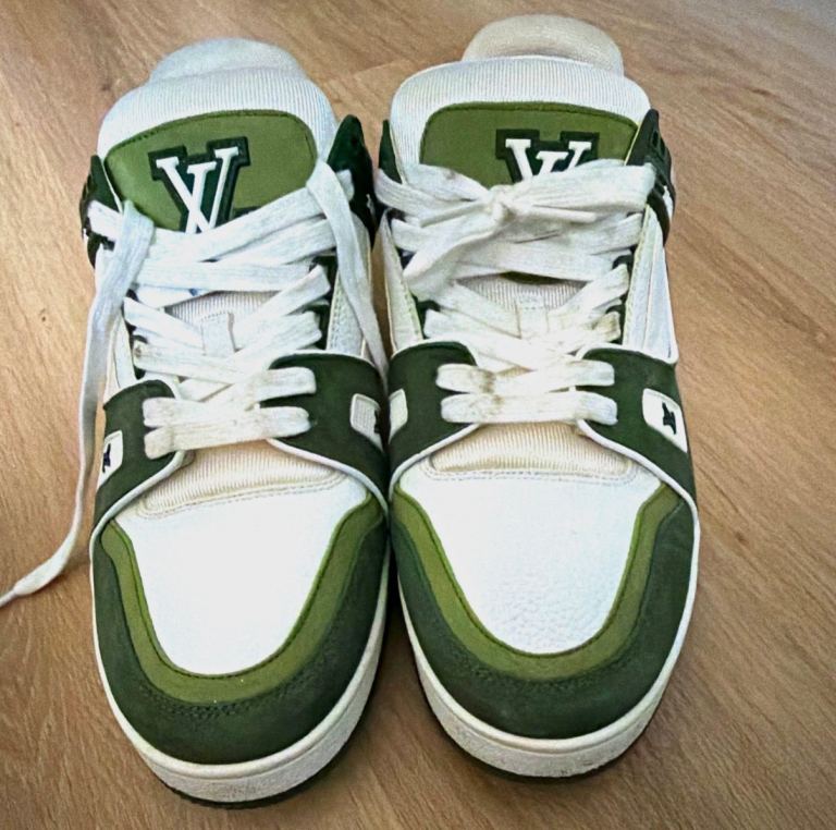 Louis Vuitton Trainer Sneakers – Green & White, Good Condition