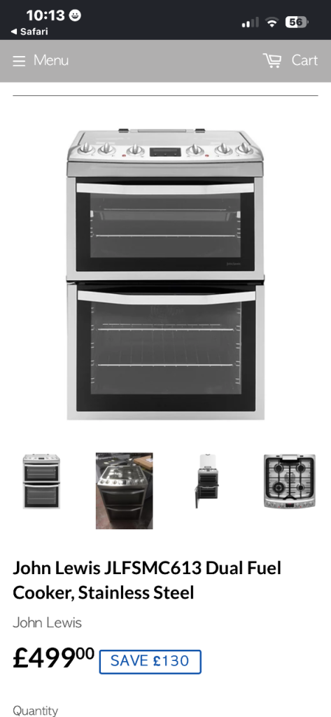 John Lewis dual fual cooker 