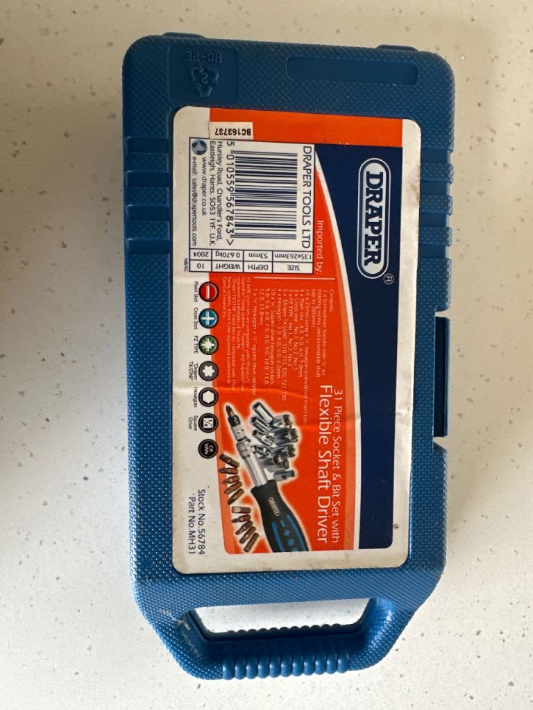Draper 31 Piece Socket & Bit Set with Flexible Shaft Driver – New