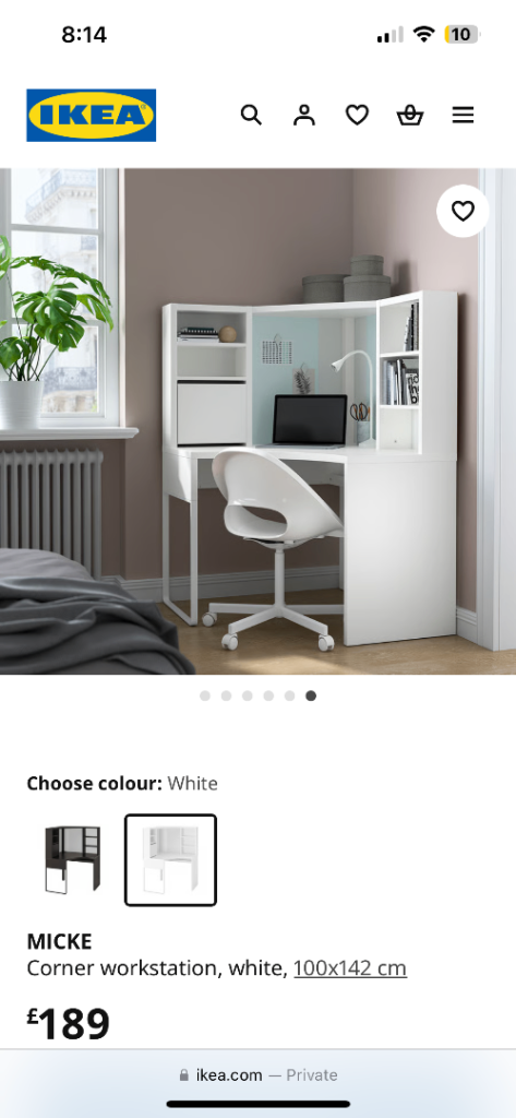 MICKE White Corner workstation