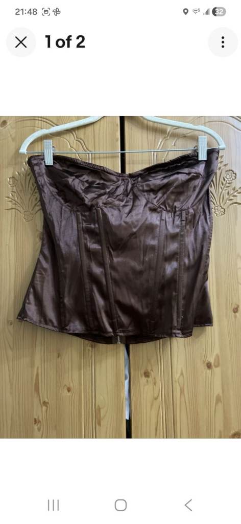 Pretty Little Thing Strapless Chocolate Brown Satin Corset Top Size 14 BNWT