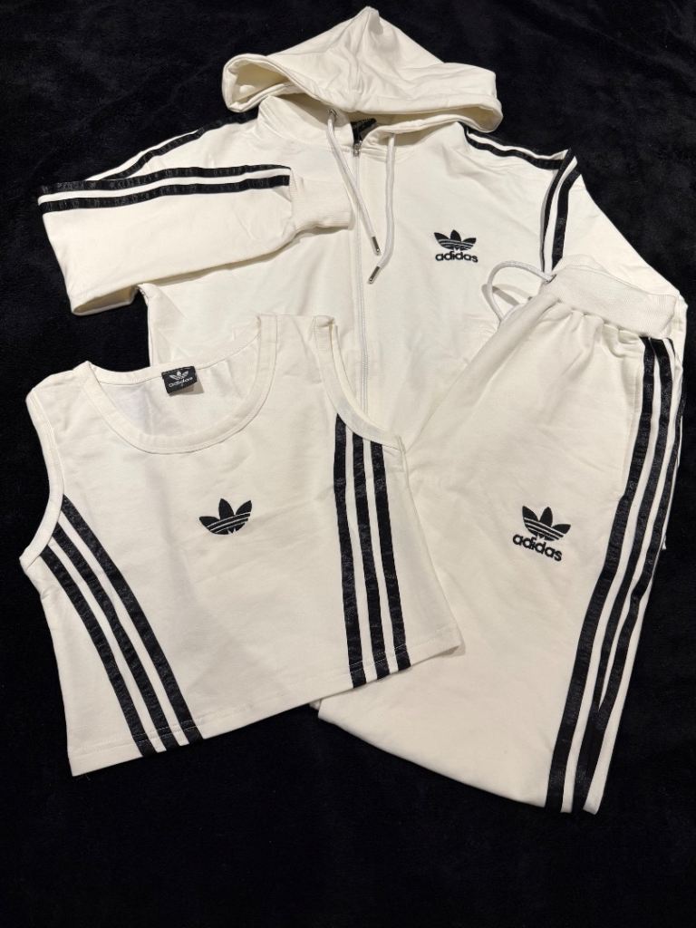 Adidas Cream 3-Piece Tracksuit Set – New