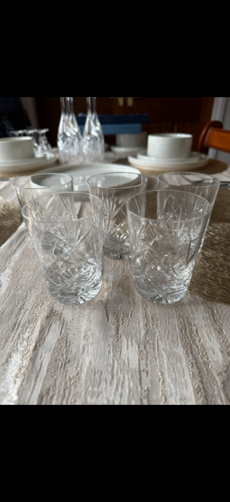 Vintage Set of 5 Cut Crystal Whisky Tumblers | Heavy Crystal | Star Cut Base