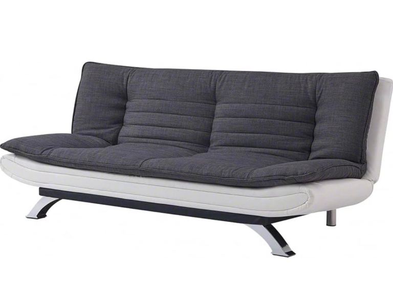 3-Seater Sofa Bed with Grey Fabric Upholstery & Chrome Legs