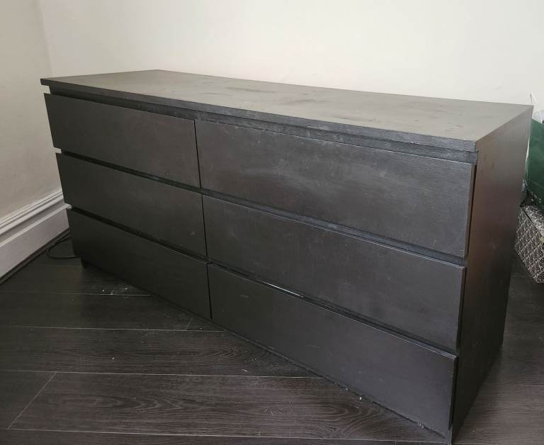 IKEA MALM 6-Drawer Chest – Painted Black – Great Condition