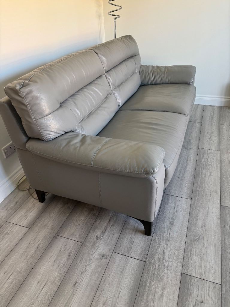 2 x 3 seater grey leather DFS sofas