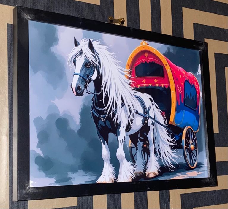 Framed Horse and Gypsy Caravan Prints- brand new 