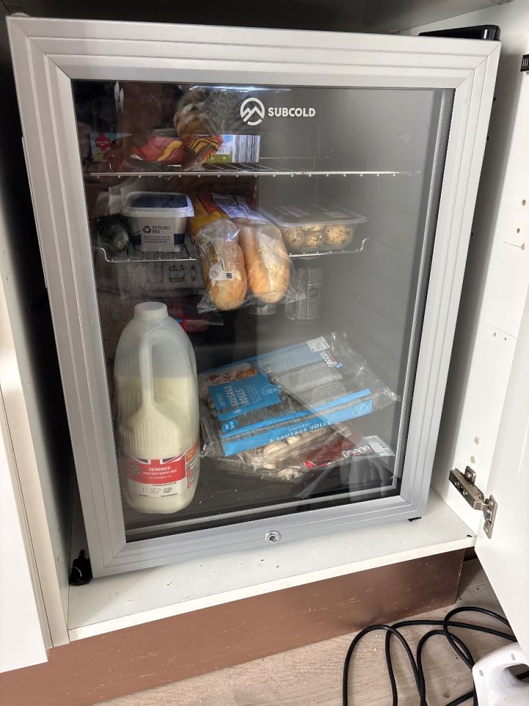 SUBCOLD Mini Fridge with Glass Door – White, Good Condition