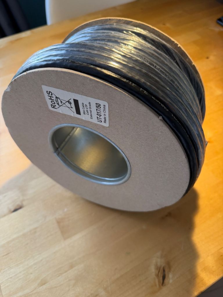 Unused 50m Black Cat6 Cable Reel