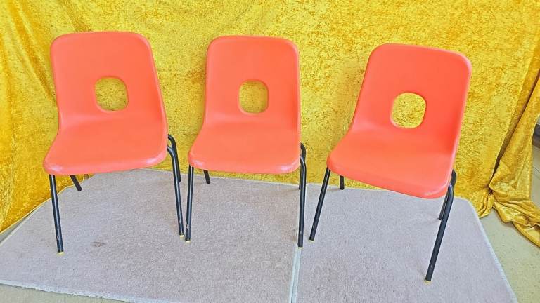 Children's Chairs, set of three stacking Kid's chairs, durable plastic seats, excellent condition
