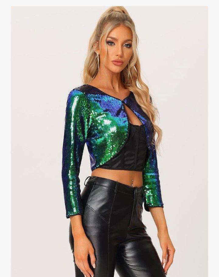 Allegra K Women's Sequin Jacket Sparkly