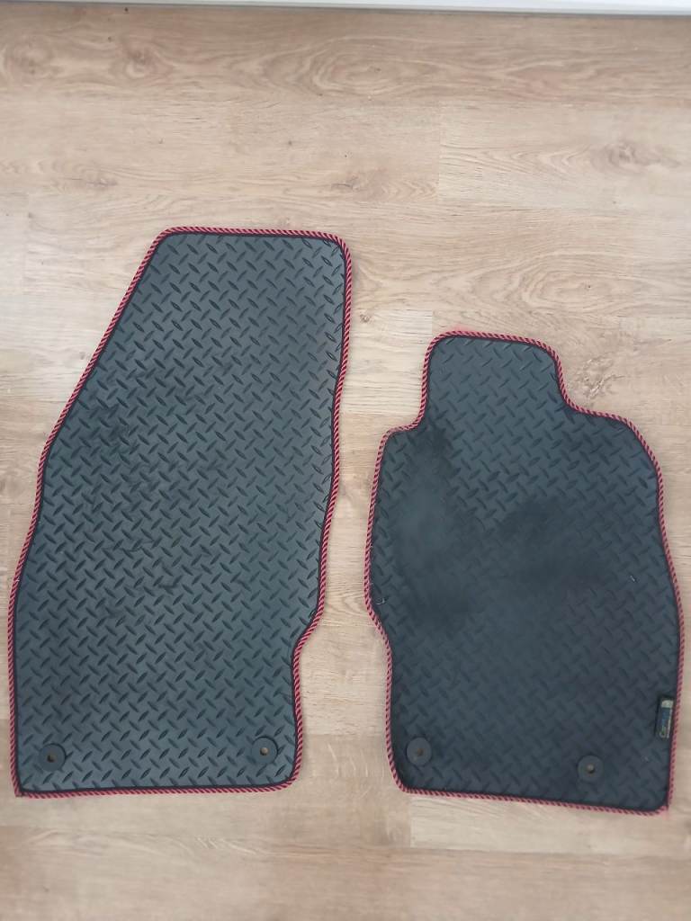 5mm Thick, Front 2 Seat Rubber Car Mats, with Red Trim for Vauxhall Corsa