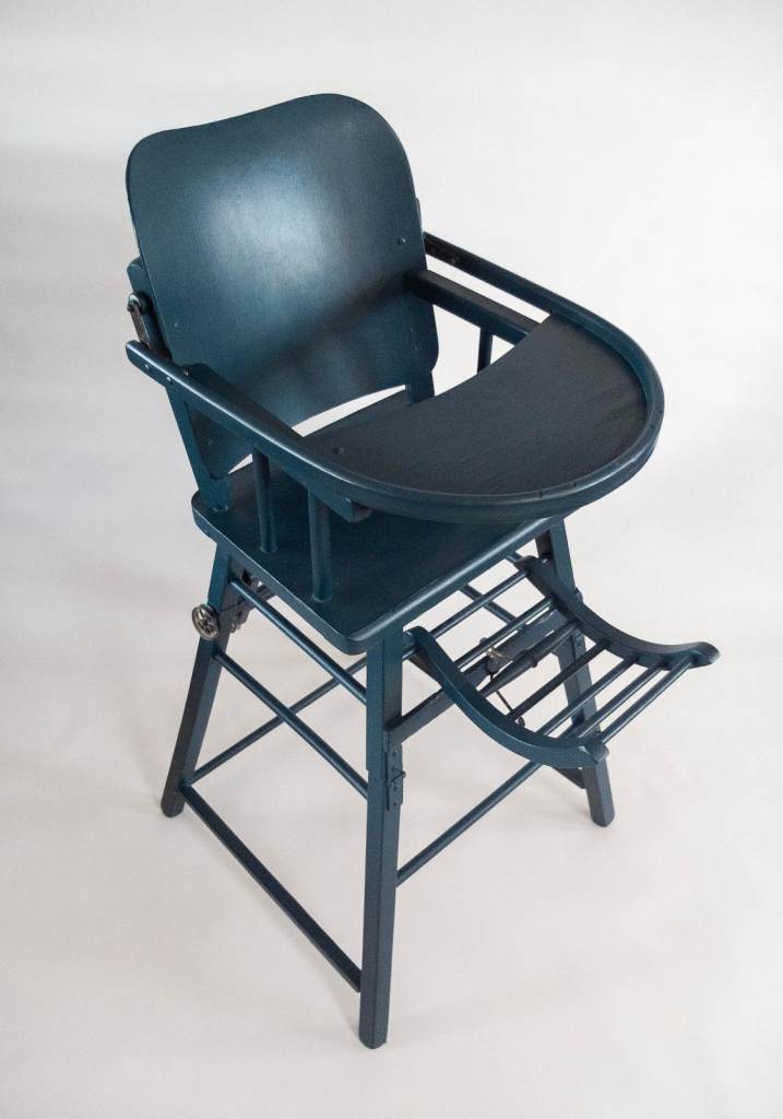 A really lovely vintage adjustable wooden high chair painted in Farrow & Ball
