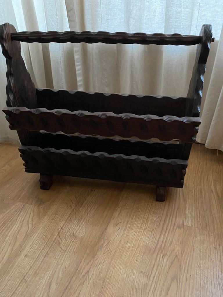 Vintage Spanish Solid Wood Magazine Rack