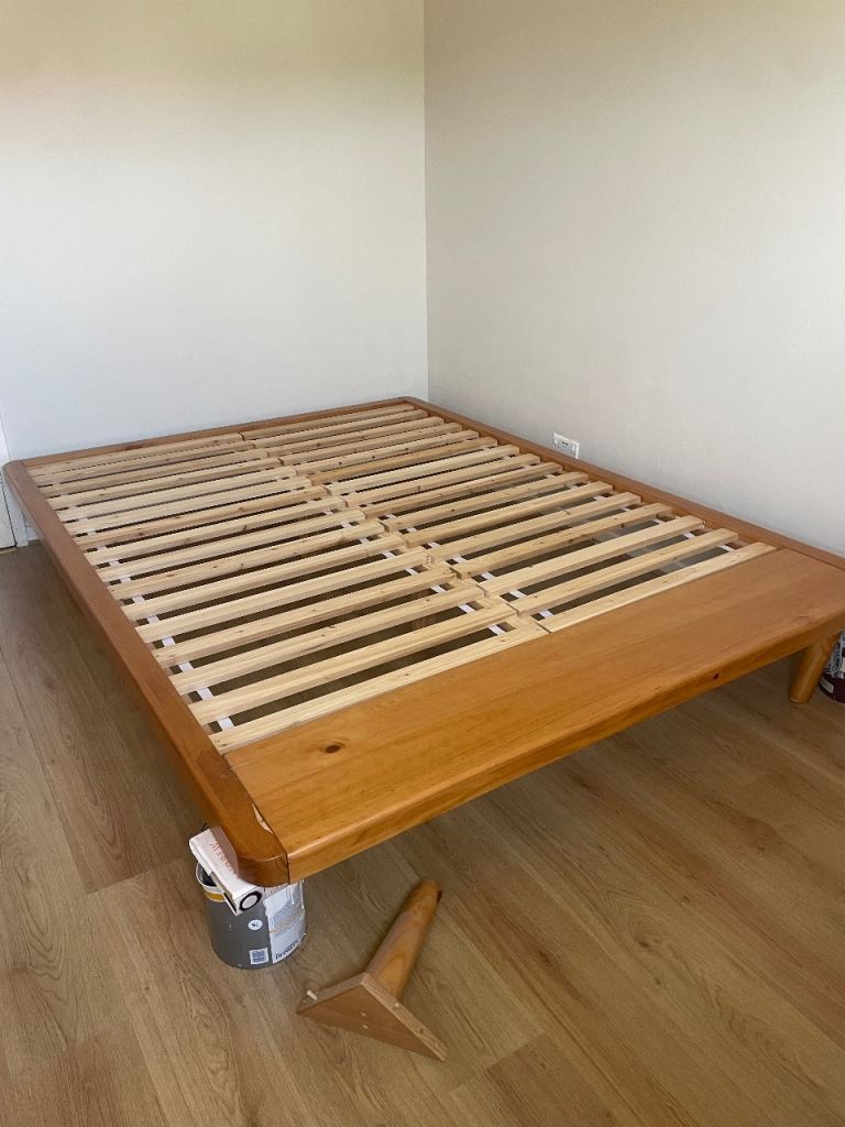 Free solid wood king bed frame for repair or parts 