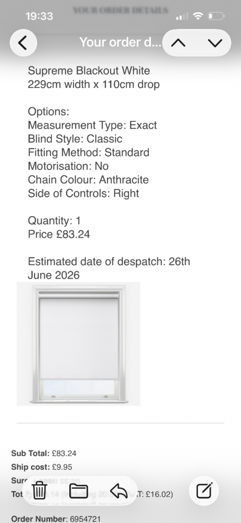 Supreme Blackout White Roller Blind – 229cm x 110cm, Brand New