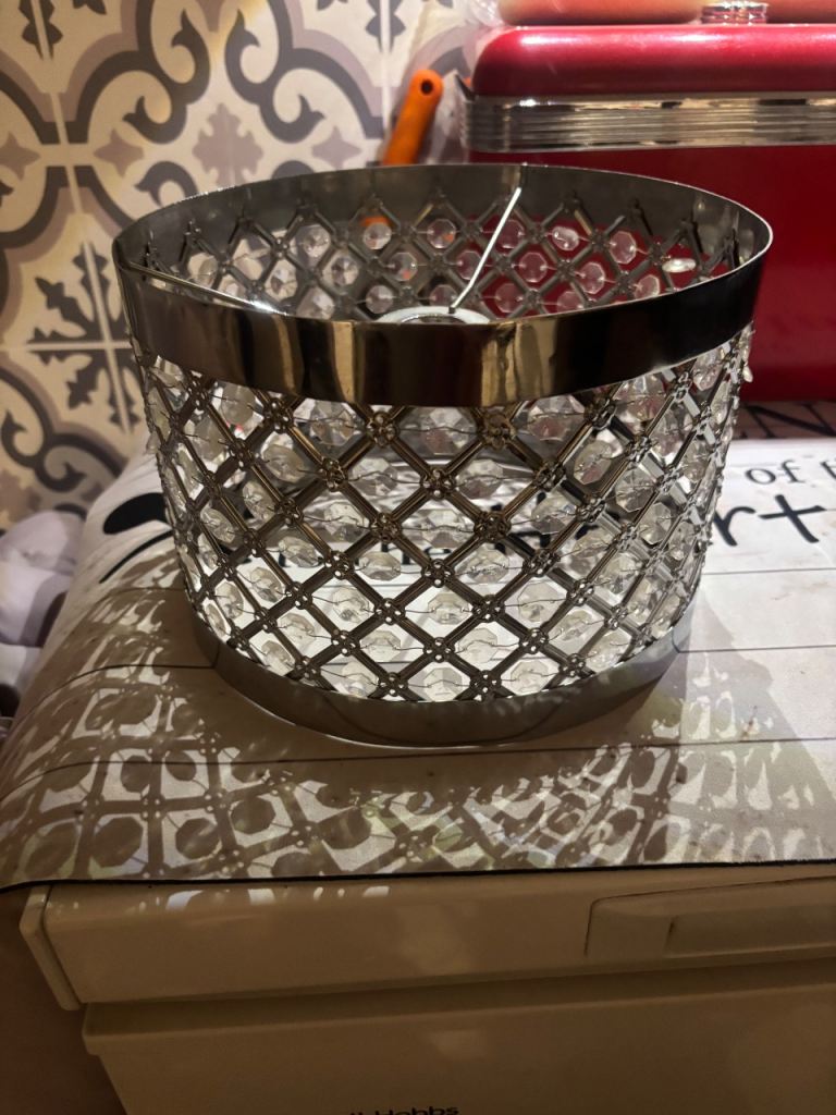Decorative Metal & Crystal Lamp Shade – Good Condition