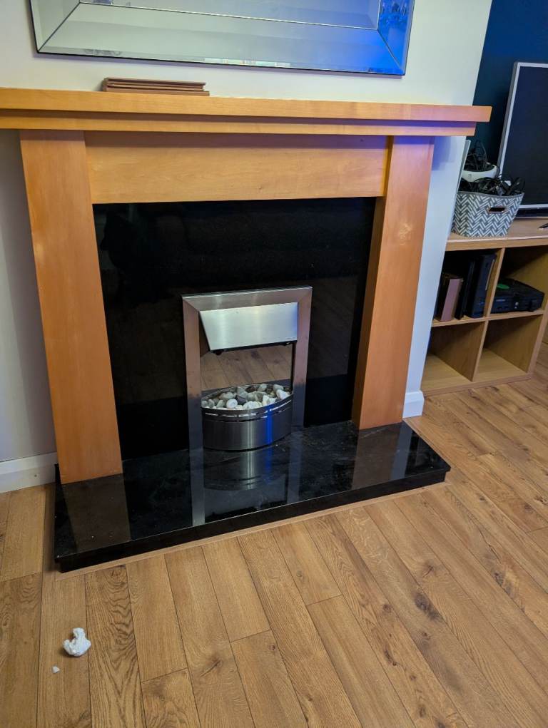 Wooden Fireplace Surround with Black Marble Hearth