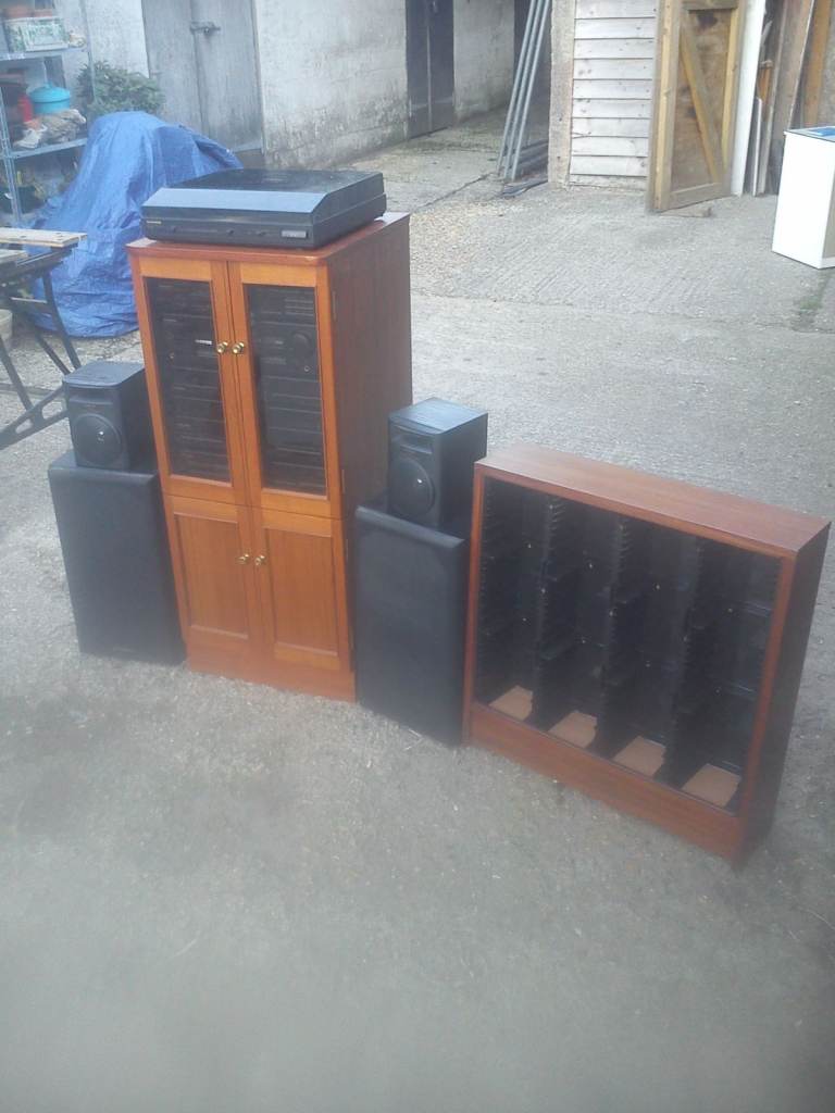 Pioneer Stack system in full working order, in glazed teak cabinet