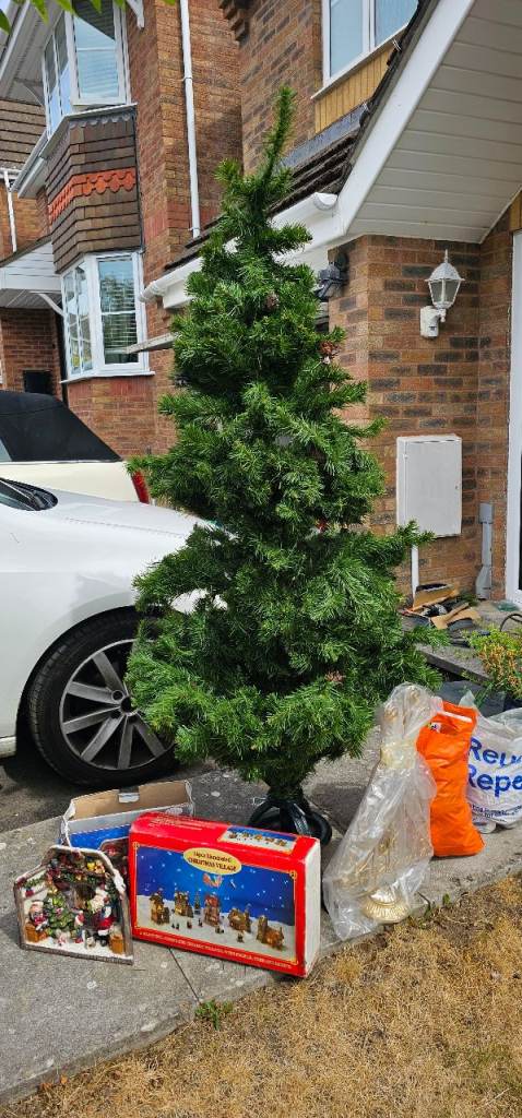 Artificial Christmas Tree and retro Christmas decorations. £10 the lot
