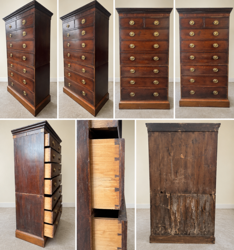 Large Antique Mahogany Tallboy Chest of Drawers – Brass Handles