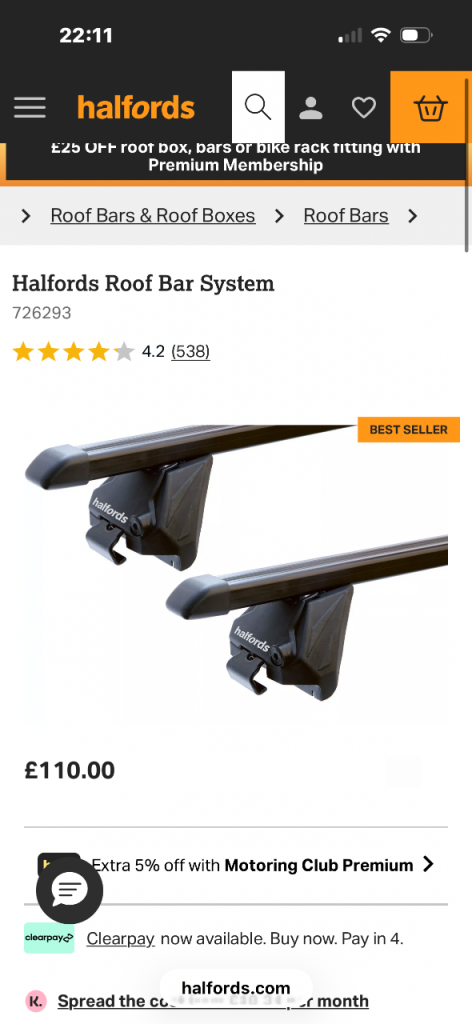 Halford Roofbar System