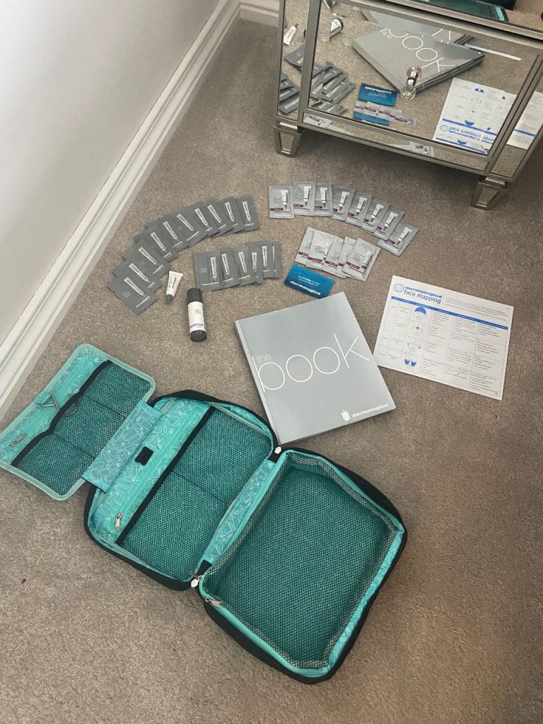DERMALOGICA Cosmetic / Toiletry Bag, Product Guide & 32 Sample Sized Products 