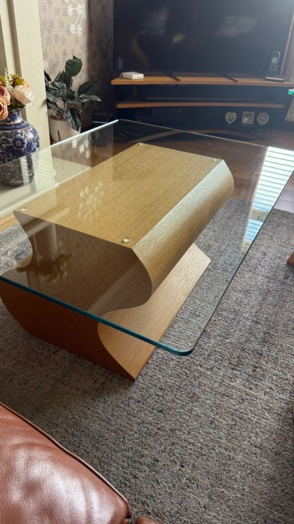 Thomas Schneider Glass Coffee Table with Wooden Base – Good Condition