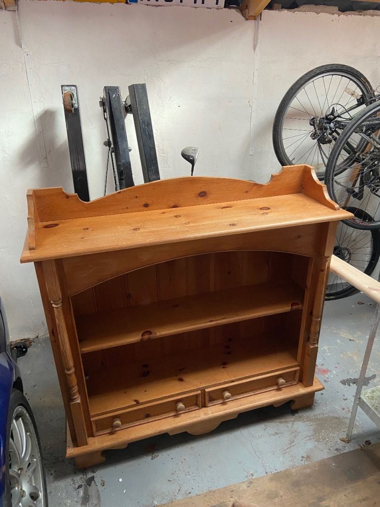 Solid Pine Bookcase with Shelves and Drawers