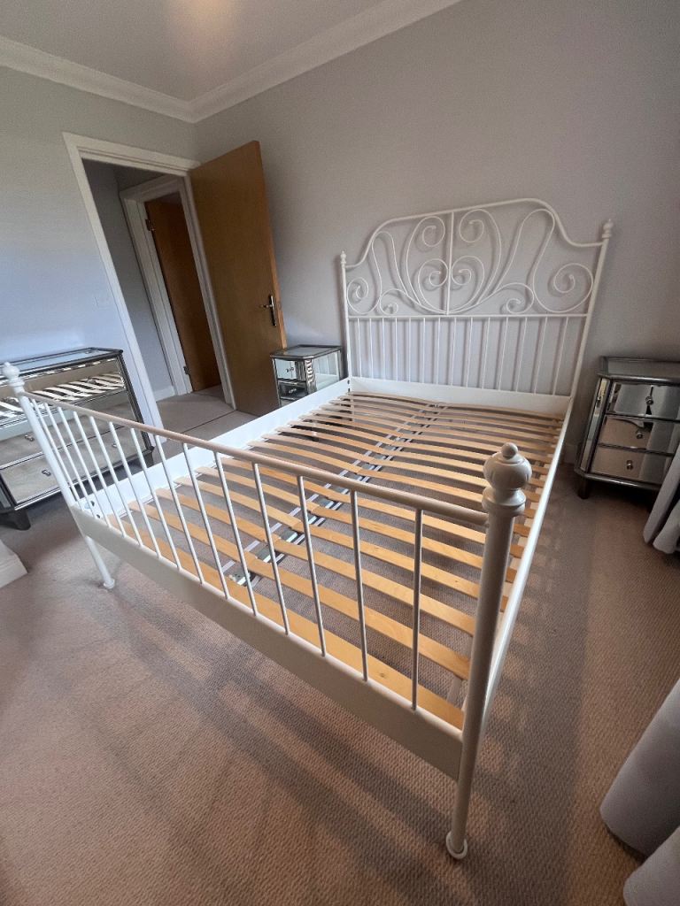 IKEA King size white metal bed frame