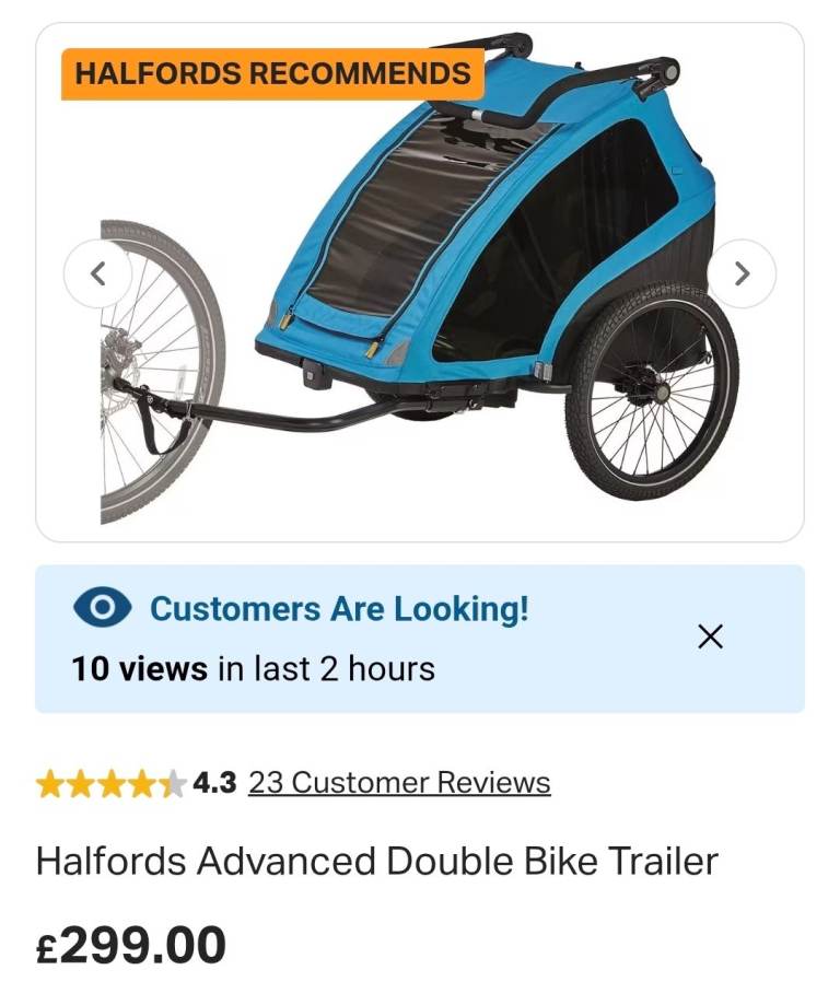 Brand new halfords bike trailer rrp £299 sell £175 ovno