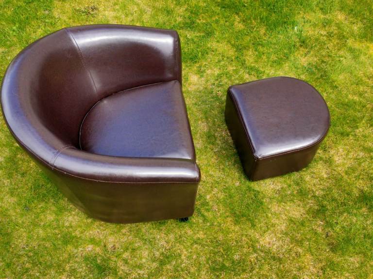 Kids Brown Leather look tub chair with foot stool RRP £49.99 from Dunelm mill 