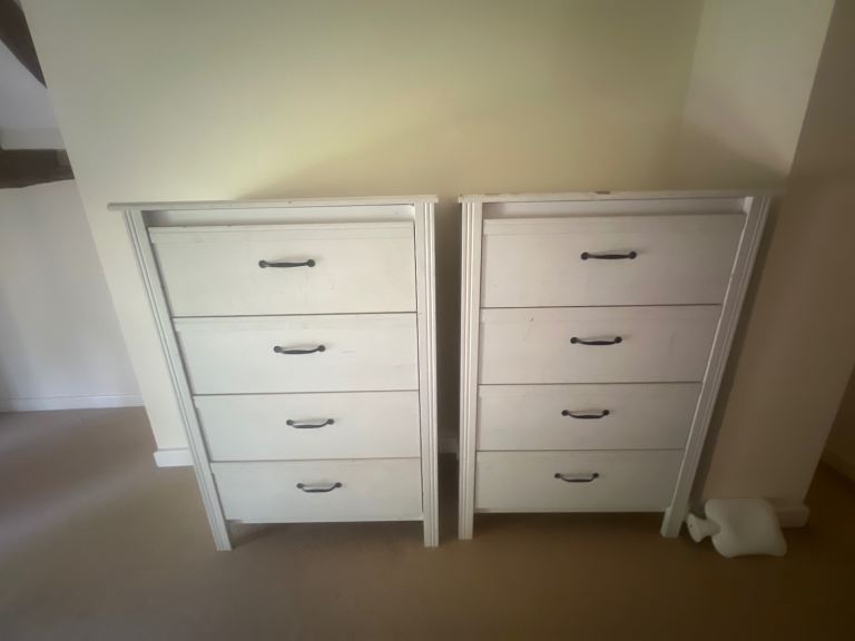 Pair of White 4-Drawer Chests – Good Condition