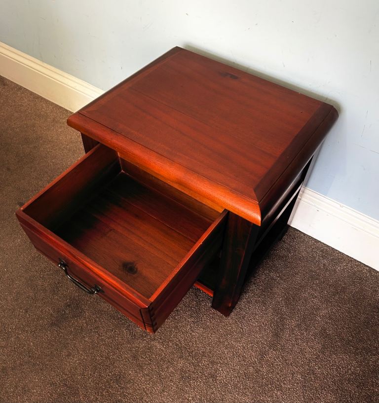 1 Dark Wooden Bedside Drawer and Shelf metal handle H18.5in/47cm W19 ...