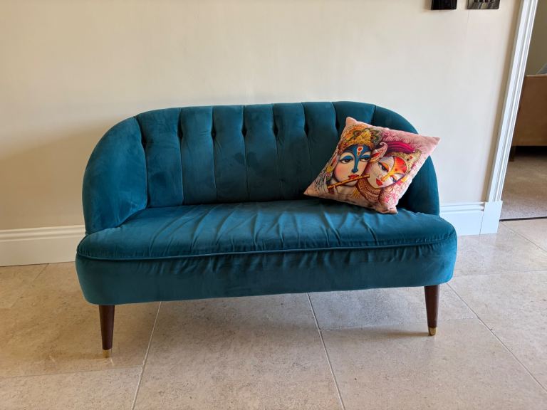 Small Teal Velvet Sofa 