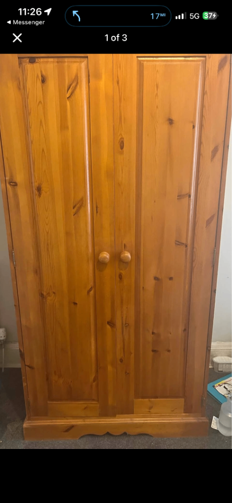 Solid Pine Double Wardrobe - 'As Good As New' Condition