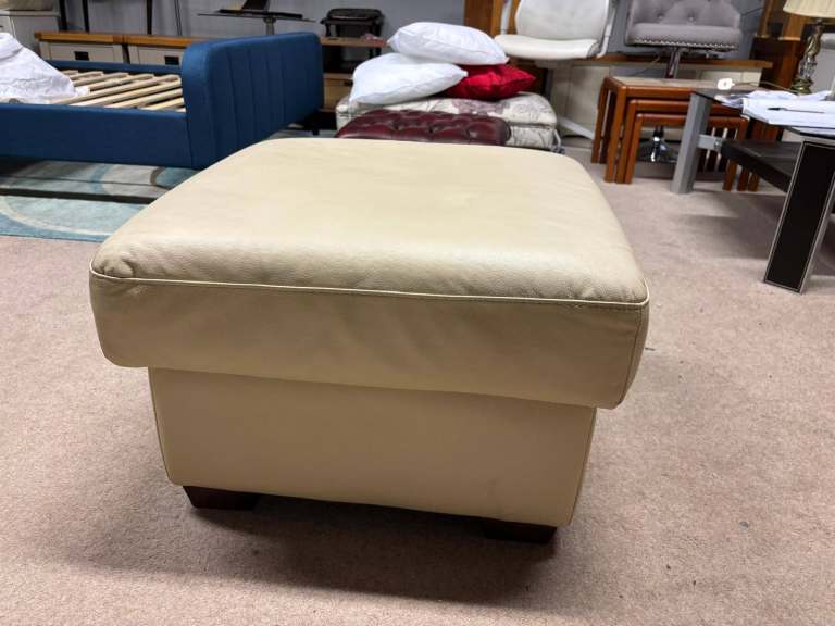 Cream Leather Footstool 