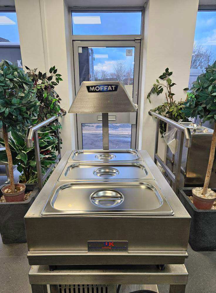 image for Moffat Compact Table / Counter-top Electric 3 Pot Bain-marie / Chip Scuttle (UK Made) 