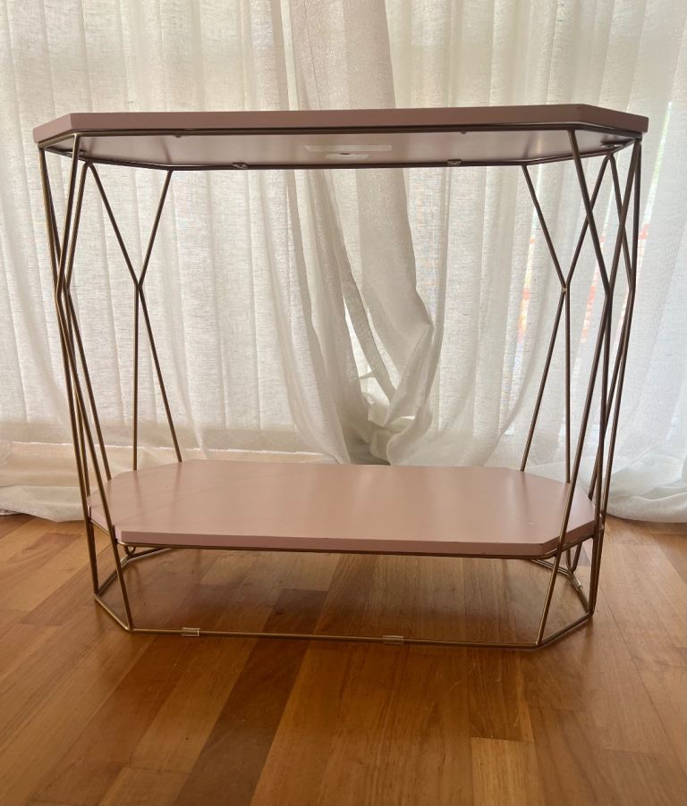 Modern Pink Geometric Side Table with Gold Frame – Stylish Two‑Tier – 60cm Height / 68cm Width
