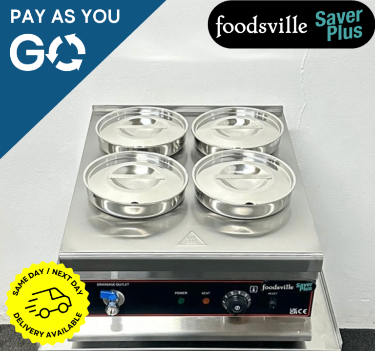 PAY AS YOU GO - New Foodsville Saver Plus 4 Pot Bain Marie With Drain Tap – 13 Amp Plug In & Go!