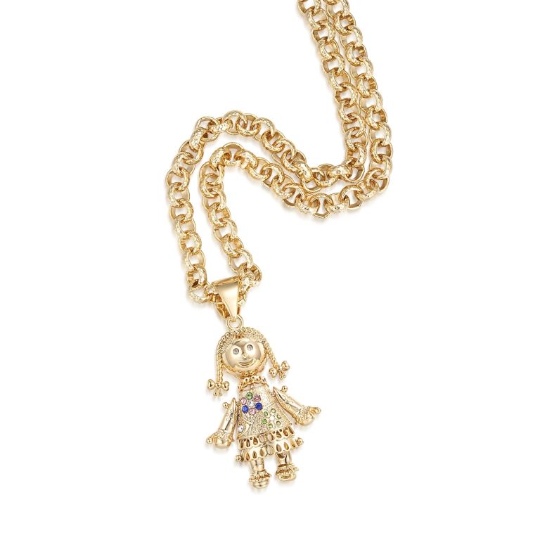 Gold Tone Doll Pendant Necklace – New