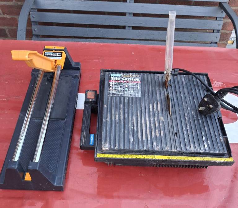Tile Cutters, No Text Please, Plasplugs Compact Contractor 1 x electric, £20, 1 x Manual, £15, Good