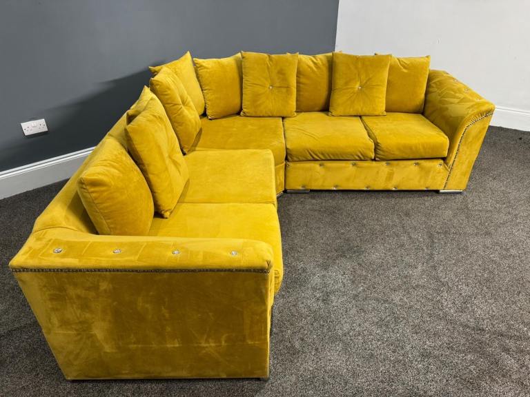Wayfair Mustard Yellow Equal Corner Sofa with Gem Detailing  £295 Free Local Delivery